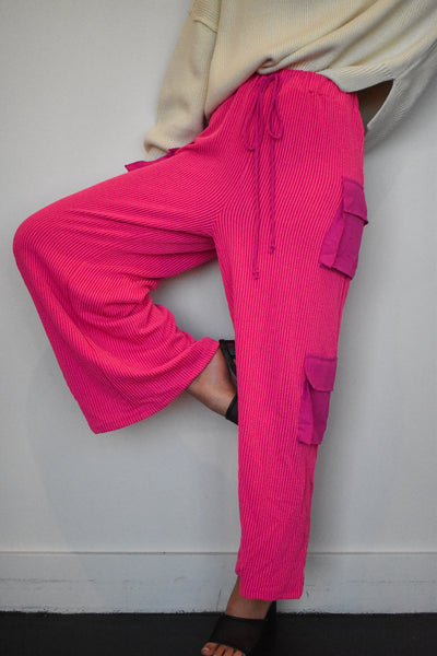 Ribbed Knit Cargo Pants- Fuschia-160 - BOTTOMS - OTHER-BUCKETLIST-[option4]-[option5]-[option6]-Leather & Lace Boutique Shop