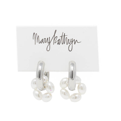 Malena Pearl Hoops-210 - ACCESSORIES DROPSHIP-MKD DS-Silver-[option4]-[option5]-[option6]-Leather & Lace Boutique Shop