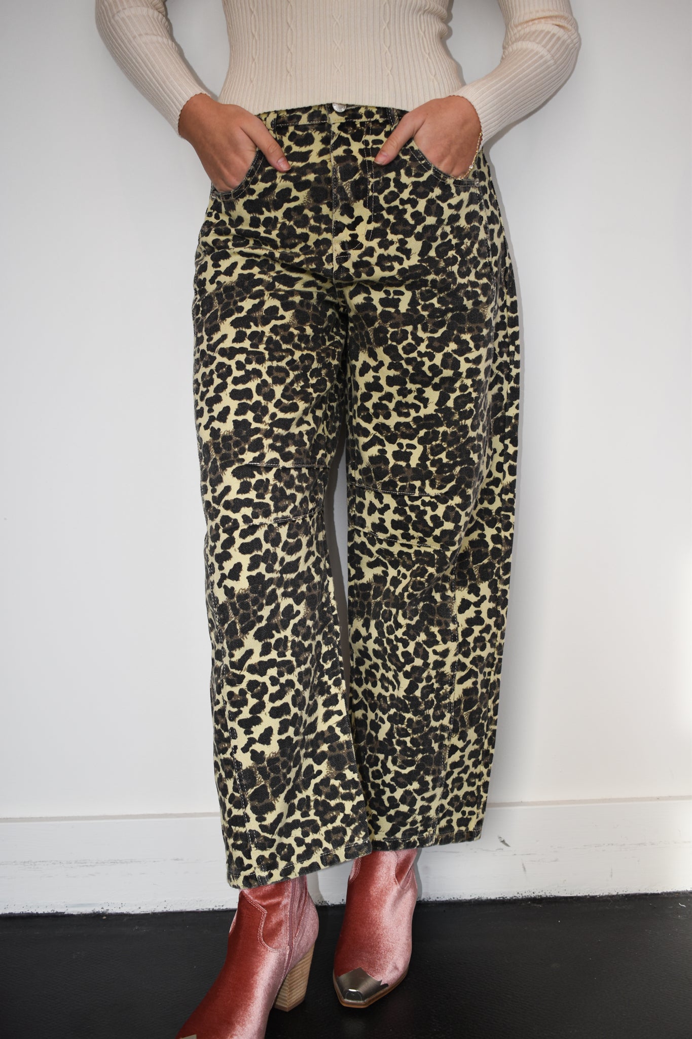 Leopard High Rise Barrel Denim-150 - BOTTOMS - DENIM-AARON AND AMBER-[option4]-[option5]-[option6]-Leather & Lace Boutique Shop