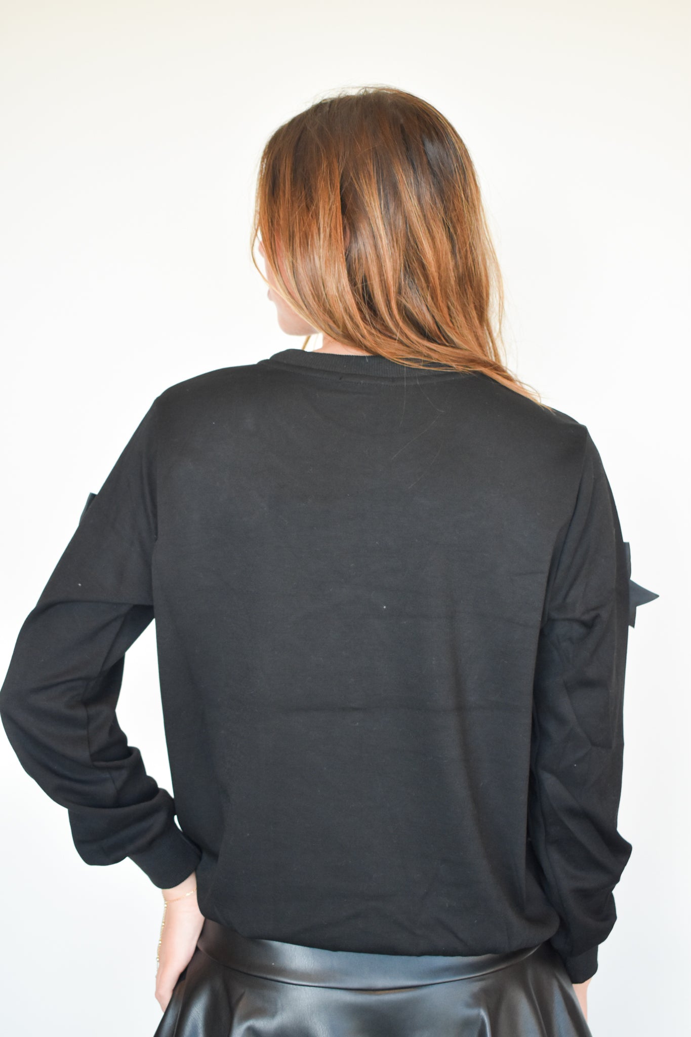 Rhinestone Bow Sweater- Black-130 - TOPS - SWEATERS/SWEATSHIRTS-GALITA-[option4]-[option5]-[option6]-Leather & Lace Boutique Shop