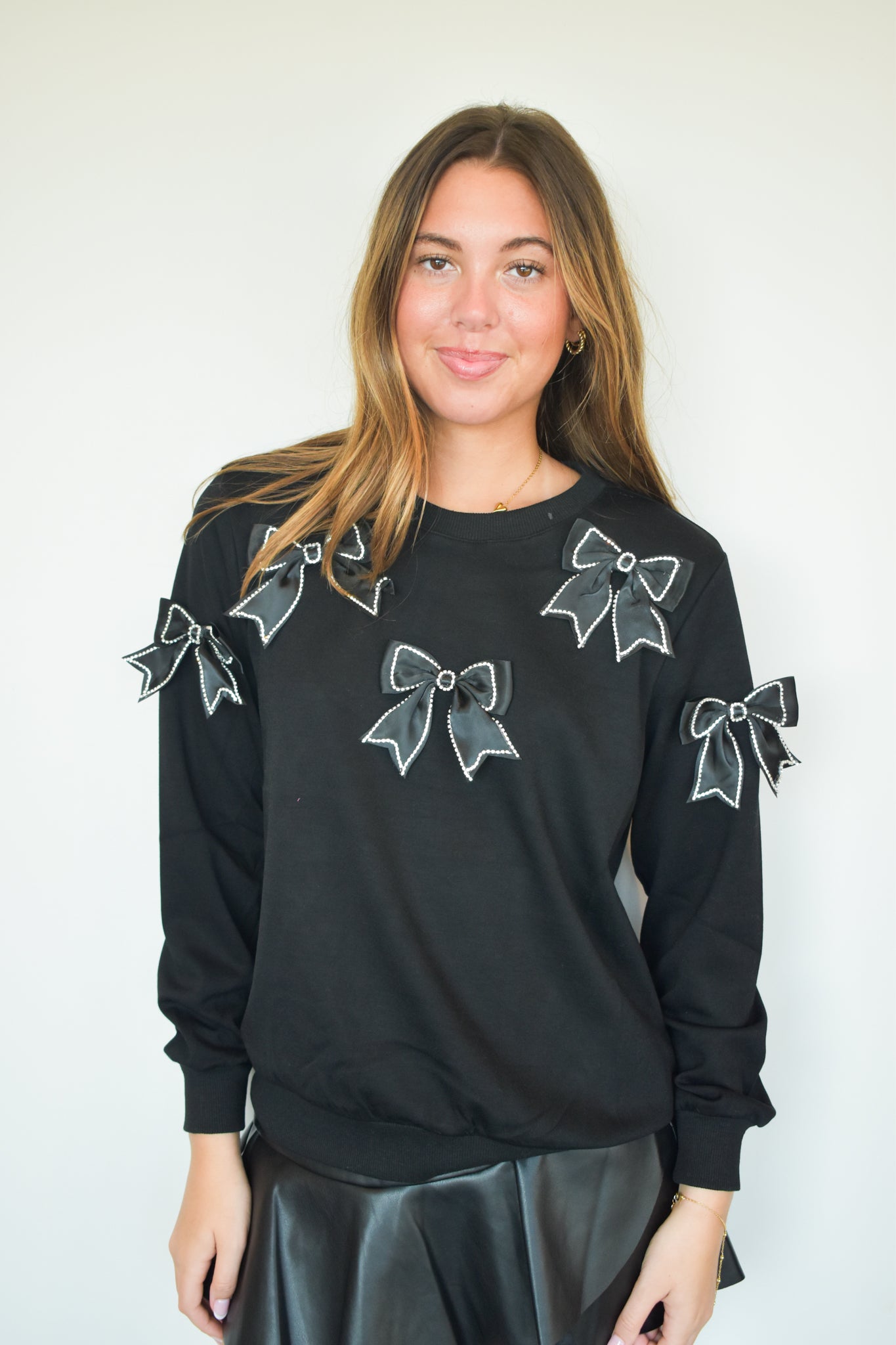 Rhinestone Bow Sweater- Black-130 - TOPS - SWEATERS/SWEATSHIRTS-GALITA-[option4]-[option5]-[option6]-Leather & Lace Boutique Shop