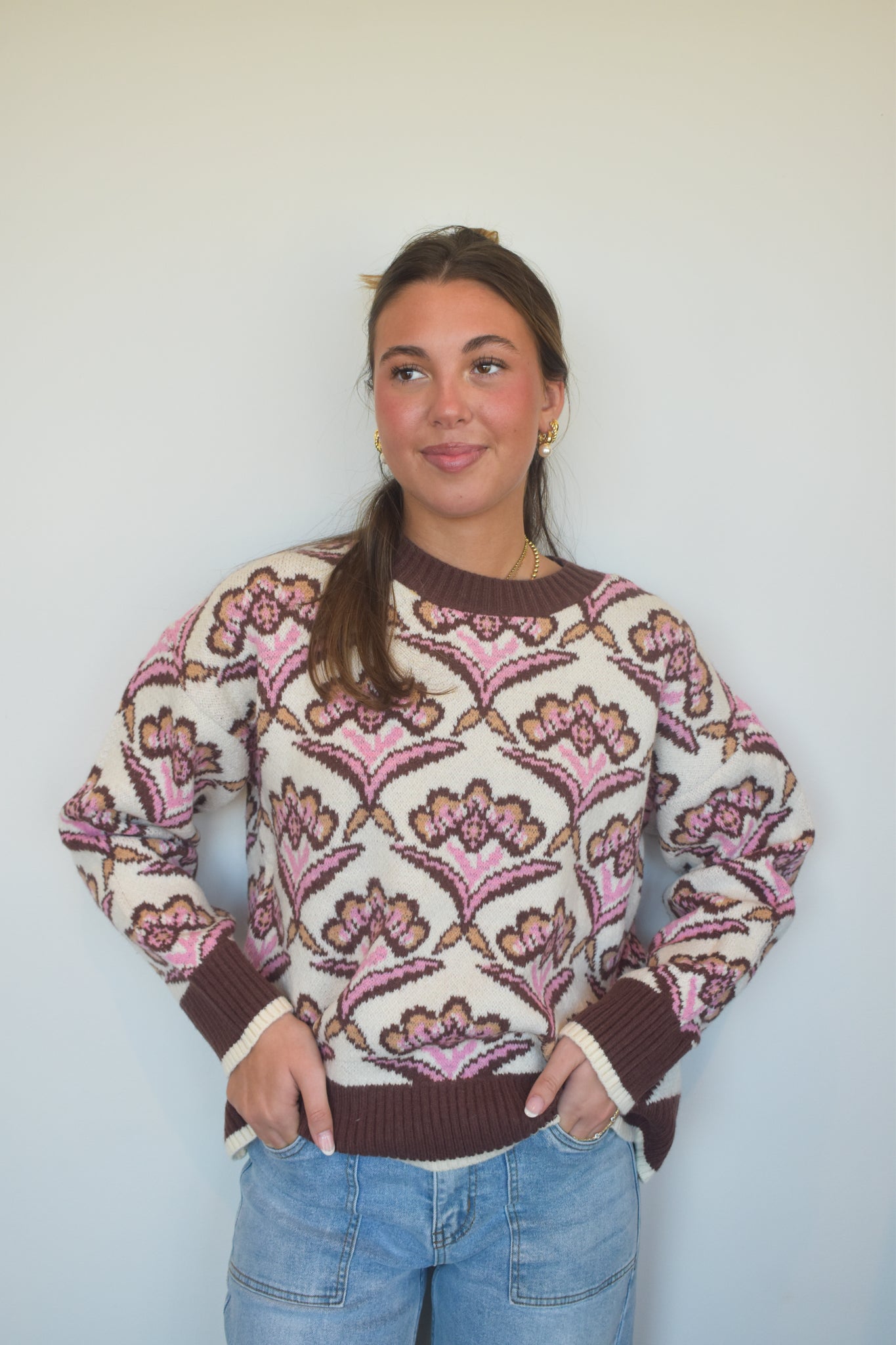 Taupe Pink Multi Sweater-130 - TOPS - SWEATERS/SWEATSHIRTS-EN MERCI-[option4]-[option5]-[option6]-Leather & Lace Boutique Shop