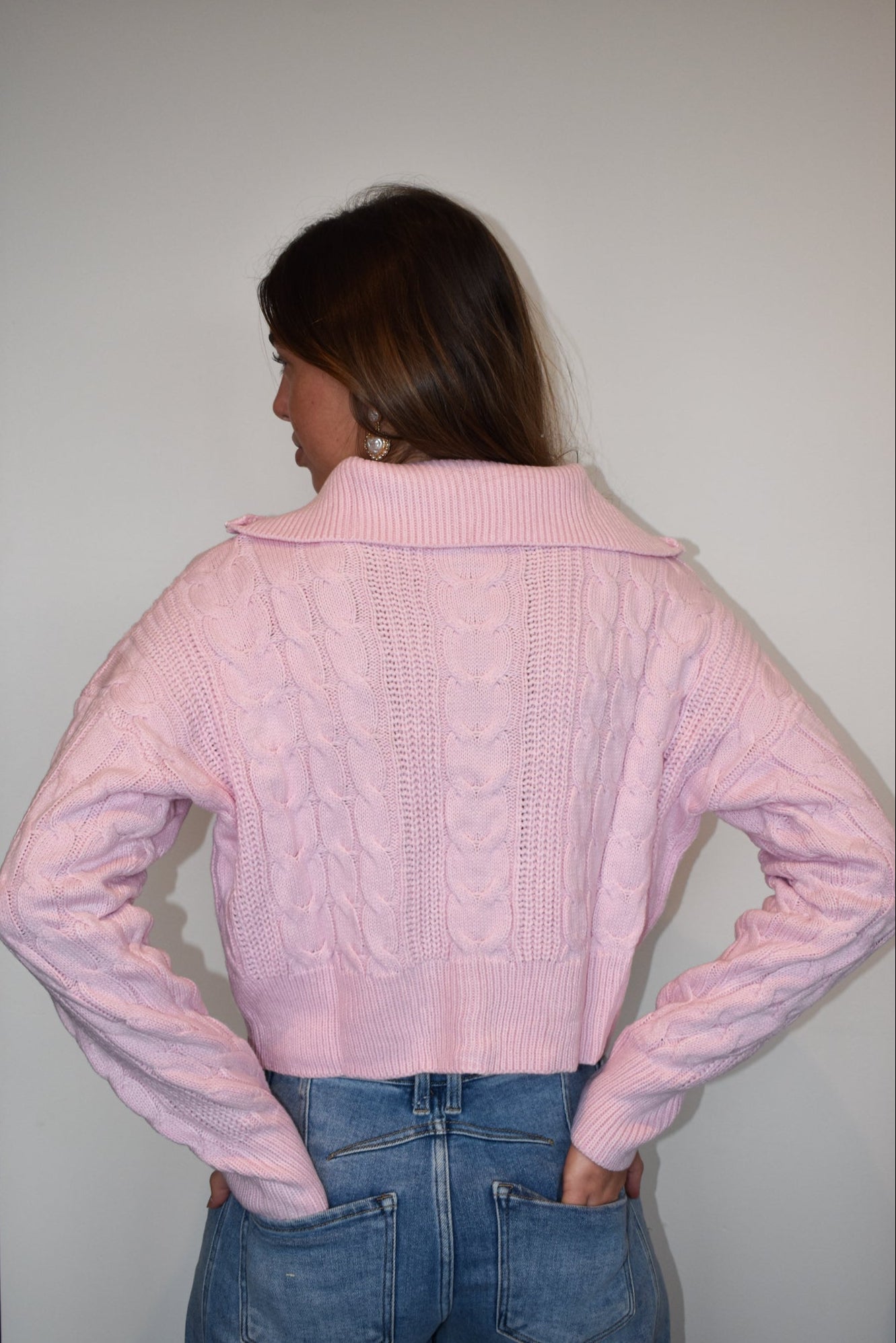 Quilted Quarter Zip Sweater- Baby Pink-130 - TOPS - SWEATERS/SWEATSHIRTS-BLANC-[option4]-[option5]-[option6]-Leather & Lace Boutique Shop