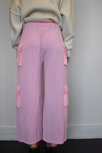 Ribbed Knit Cargo Pants- Baby Pink-160 - BOTTOMS - OTHER-BUCKETLIST-[option4]-[option5]-[option6]-Leather & Lace Boutique Shop