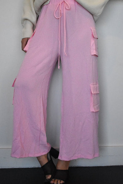 Ribbed Knit Cargo Pants- Baby Pink-160 - BOTTOMS - OTHER-BUCKETLIST-[option4]-[option5]-[option6]-Leather & Lace Boutique Shop