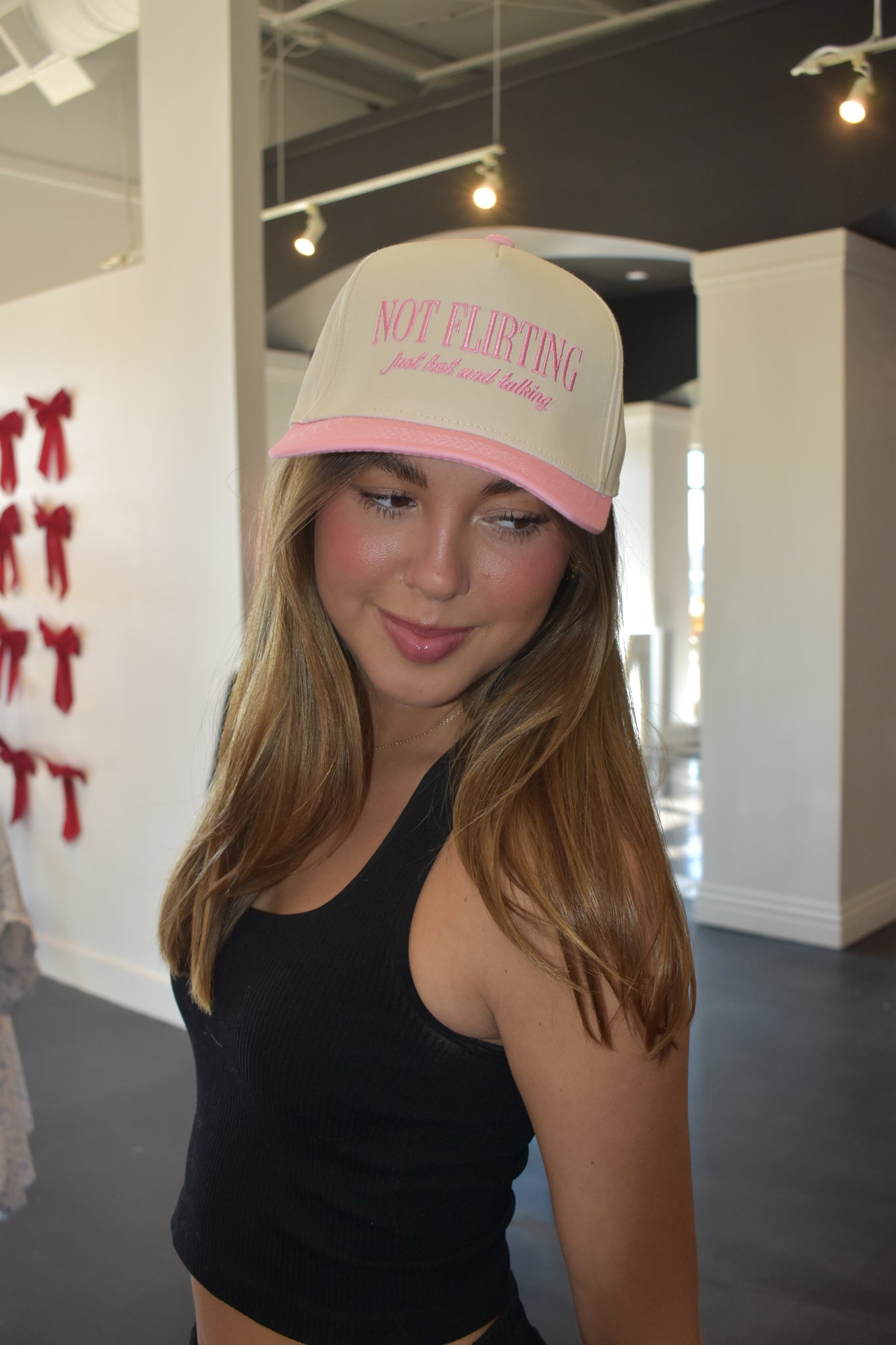 Not Flirting Just Hot Trucker Hat- Pink