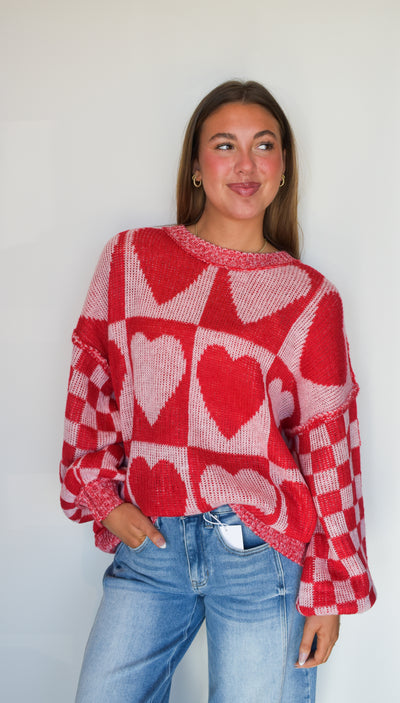 Sweetheart Checkered Knit-130 - TOPS - SWEATERS/SWEATSHIRTS-FANTASTIC FAWN-[option4]-[option5]-[option6]-Leather & Lace Boutique Shop