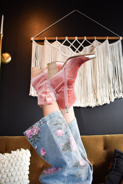 Rose Velvet Western Booties-180 - SHOES-BEAST-[option4]-[option5]-[option6]-Leather & Lace Boutique Shop