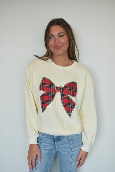 Plaid Bow Sweater-130 - TOPS - SWEATERS/SWEATSHIRTS-SHE + SKY-[option4]-[option5]-[option6]-Leather & Lace Boutique Shop