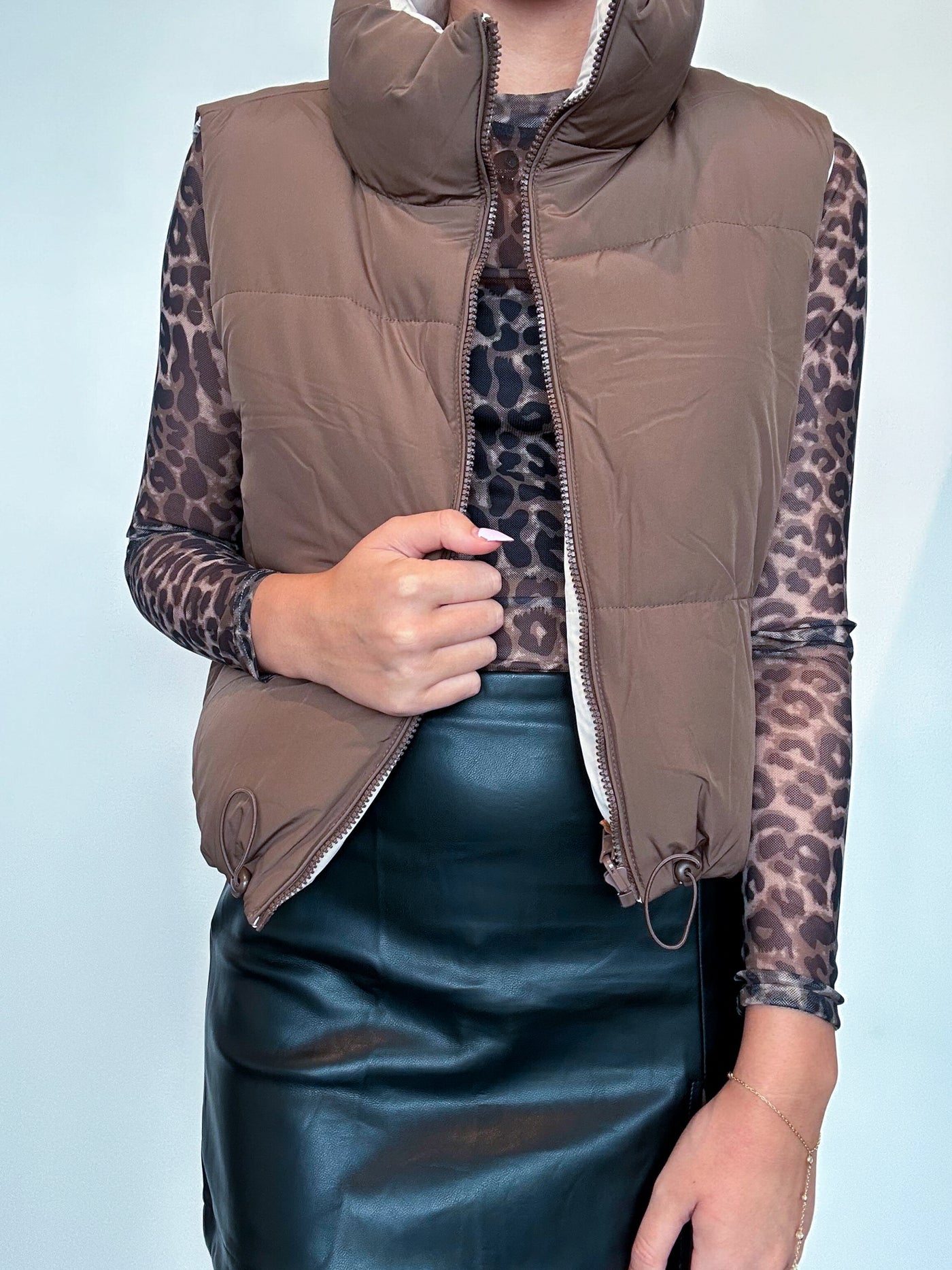 Warm Up Reversable Puffer Vest - Cocoa-140 - TOPS - LAYERS/OUTERWEAR-LOVE TREE-[option4]-[option5]-[option6]-Leather & Lace Boutique Shop