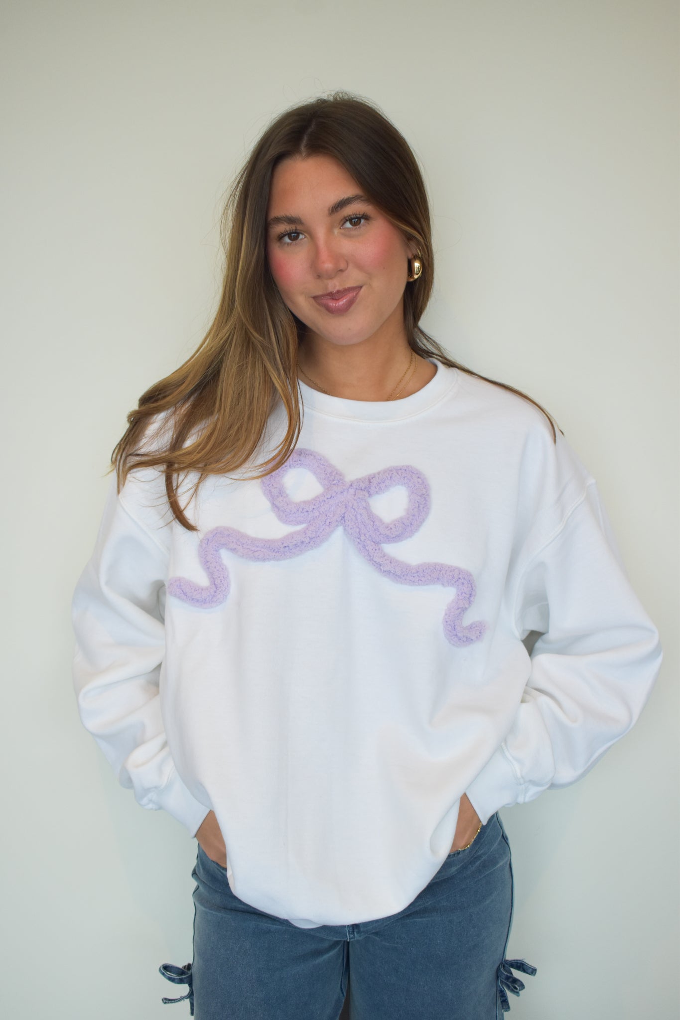 Bow Embroidered Sweatshirt- Purple-130 - TOPS - SWEATERS/SWEATSHIRTS-LEATHER & LACE-[option4]-[option5]-[option6]-Leather & Lace Boutique Shop