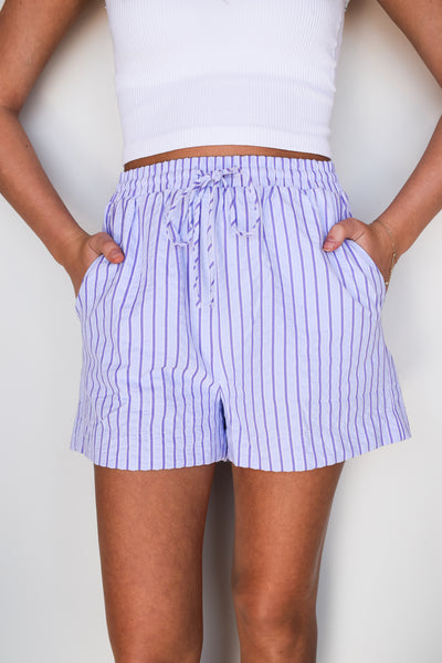 Marren Striped High Rise Shorts- Lavender-170 - SETS-ENTRO-[option4]-[option5]-[option6]-Leather & Lace Boutique Shop