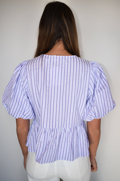 Marren Stripe Babydoll Blouse- Lavender-170 - SETS-ENTRO-[option4]-[option5]-[option6]-Leather & Lace Boutique Shop