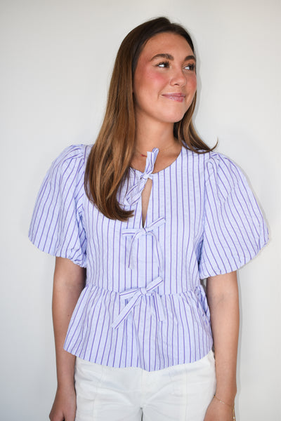 Marren Stripe Babydoll Blouse- Lavender-170 - SETS-ENTRO-[option4]-[option5]-[option6]-Leather & Lace Boutique Shop