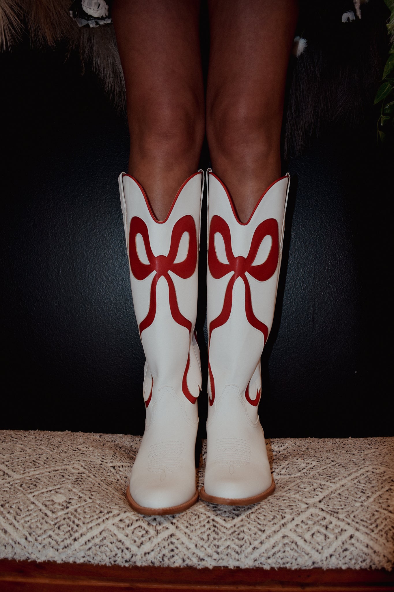 Coquette Bow Boots- Red/White-180 - SHOES-MIIM-[option4]-[option5]-[option6]-Leather & Lace Boutique Shop