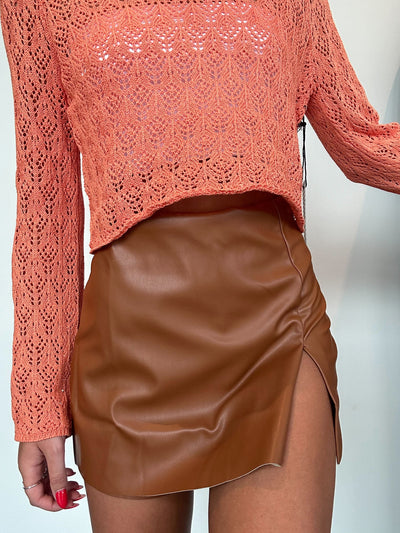 Summer Knit Cropped Long Sleeve- Peach-130 - TOPS - SWEATERS/SWEATSHIRTS-HAUTE MONDE-[option4]-[option5]-[option6]-Leather & Lace Boutique Shop