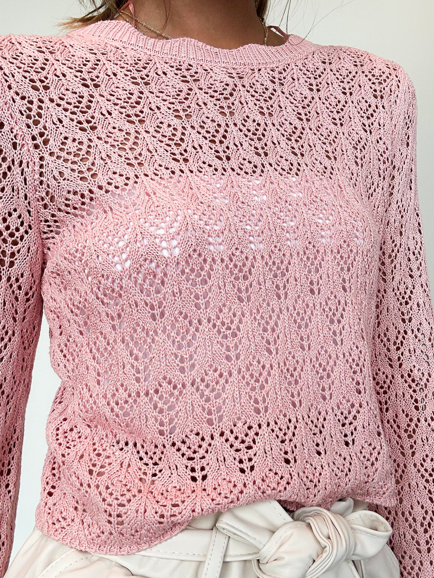 Summer Knit Cropped Long Sleeve- Blush-130 - TOPS - SWEATERS/SWEATSHIRTS-HAUTE MONDE-[option4]-[option5]-[option6]-Leather & Lace Boutique Shop