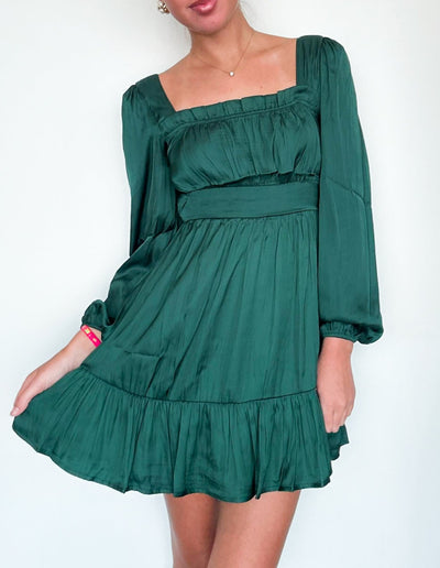 Maria Emerald Square Neck Dress-170 - DRESSES-MINE-[option4]-[option5]-[option6]-Leather & Lace Boutique Shop