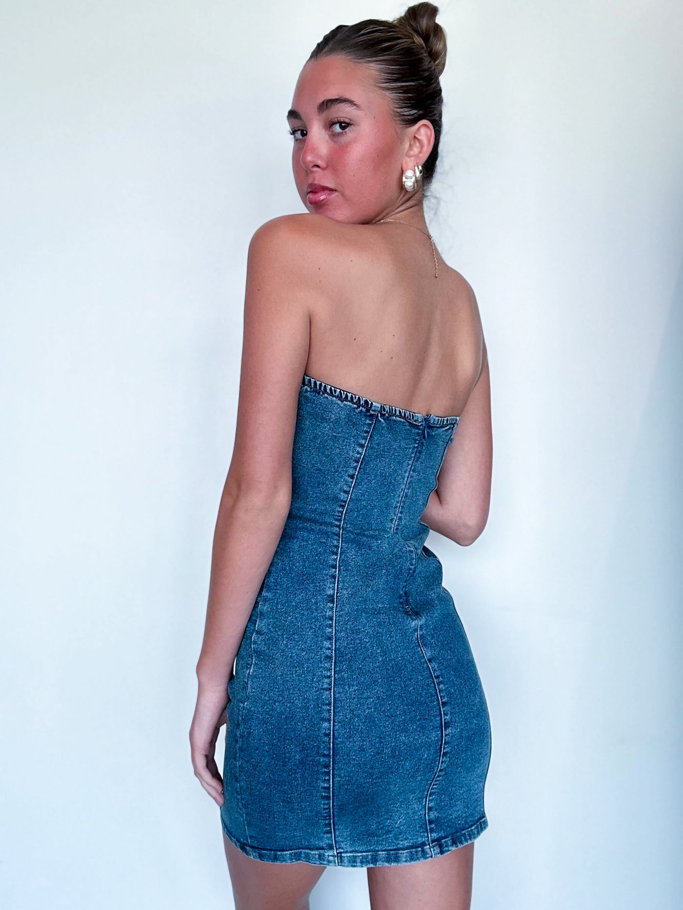 Denim Bodycon Dress-170 - DRESSES-TIMING-[option4]-[option5]-[option6]-Leather & Lace Boutique Shop