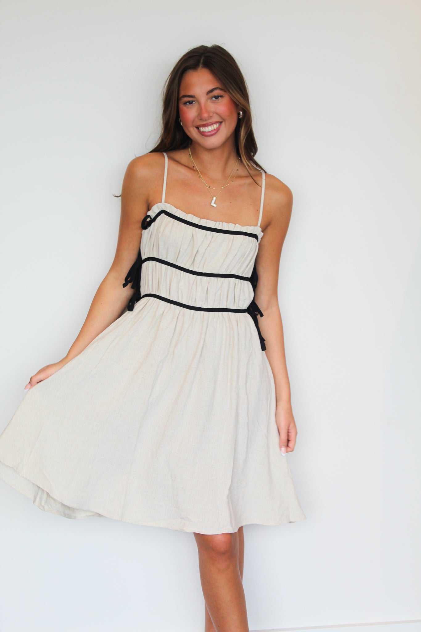 Linen Side Tie Dress-170 - DRESSES-VEVERET-[option4]-[option5]-[option6]-Leather & Lace Boutique Shop