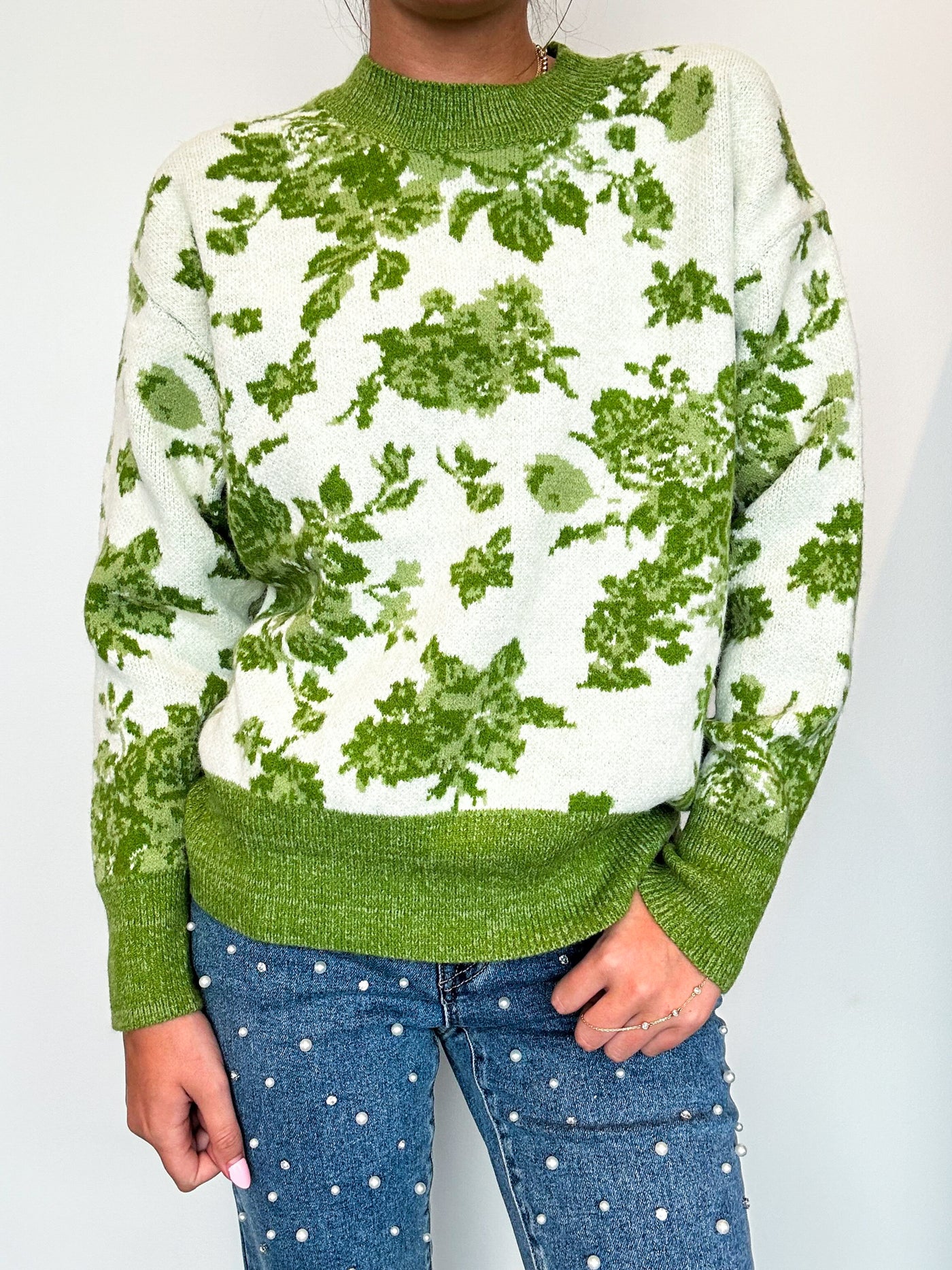 Falling Leaves Sweater- Green-130 - TOPS - SWEATERS/SWEATSHIRTS-LISTICLE-[option4]-[option5]-[option6]-Leather & Lace Boutique Shop