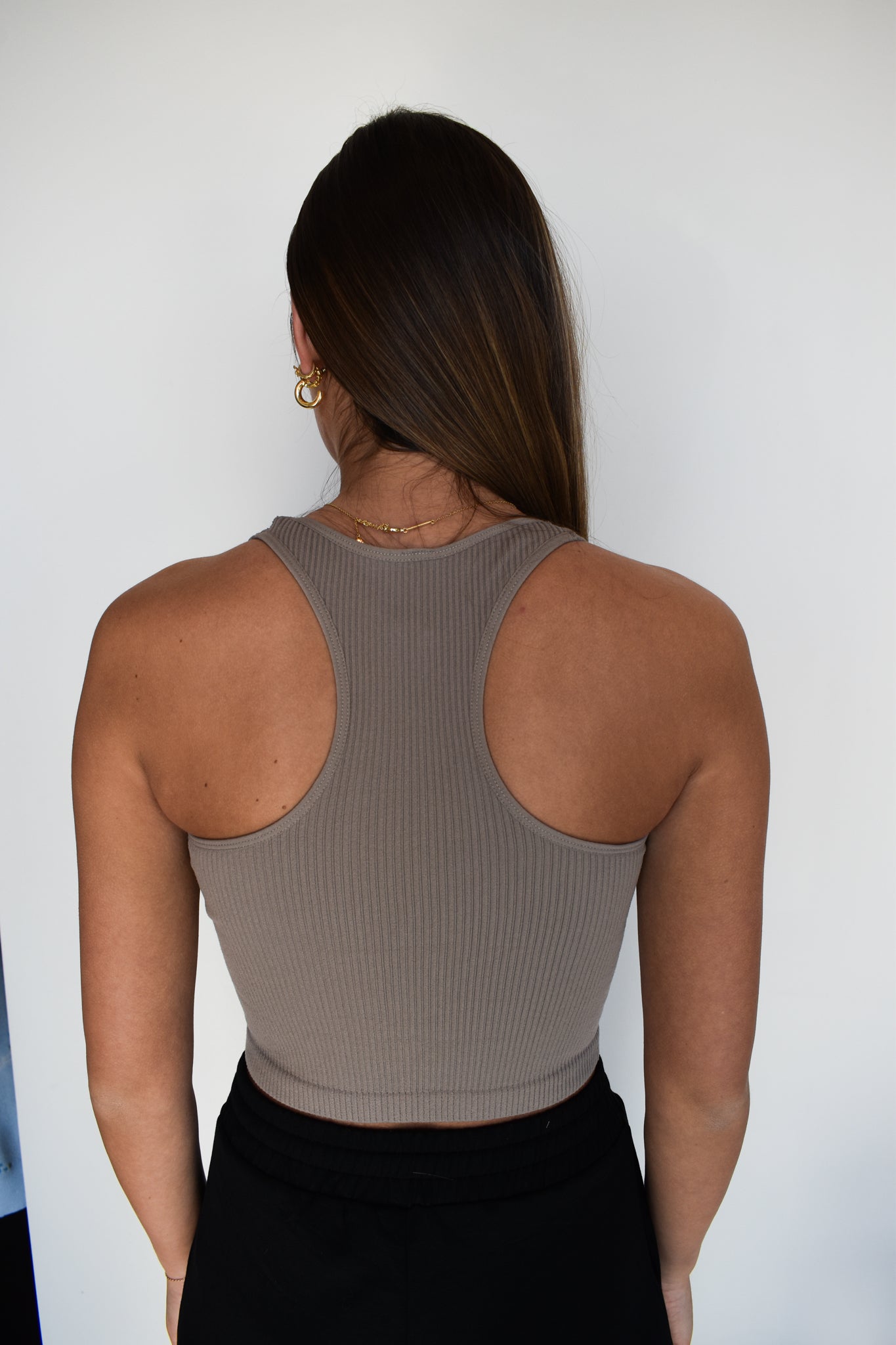 Ribbed Racer Back Cropped Tank- Mushroom-100 - TOPS - SHORT SLEEVE/SLEEVELESS-ANWND-[option4]-[option5]-[option6]-Leather & Lace Boutique Shop