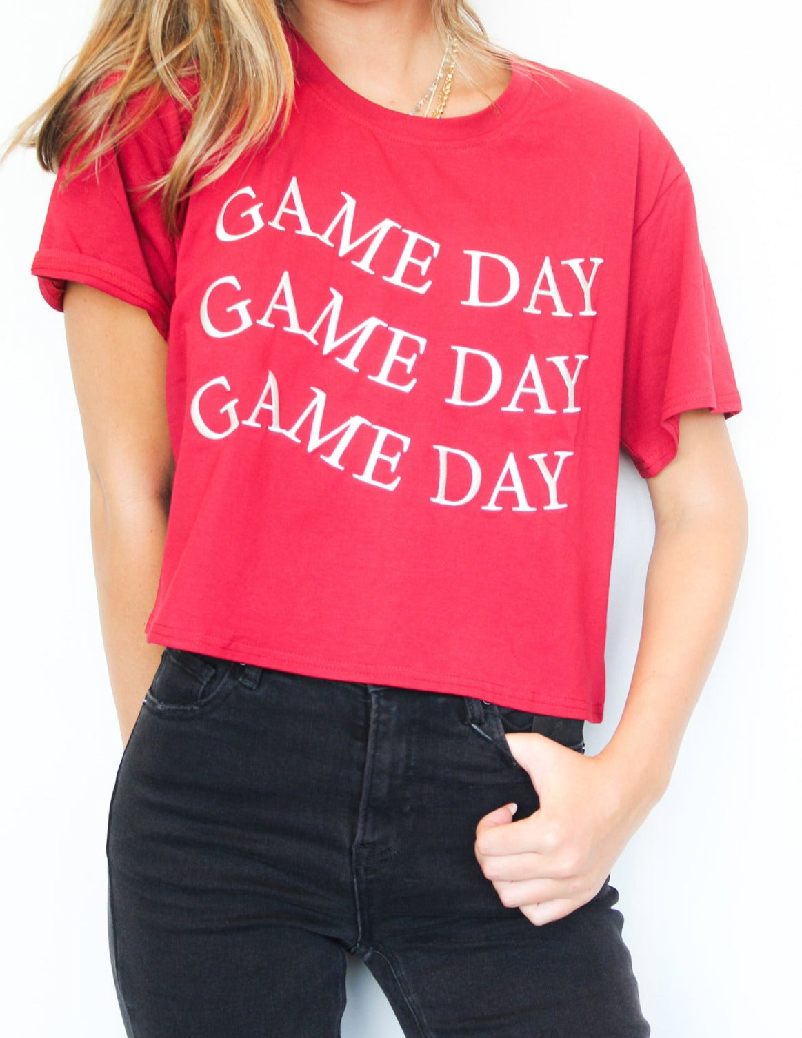 Game Day Cropped Tee-100 - TOPS - SHORT SLEEVE/SLEEVELESS-LE LIS-[option4]-[option5]-[option6]-Leather & Lace Boutique Shop