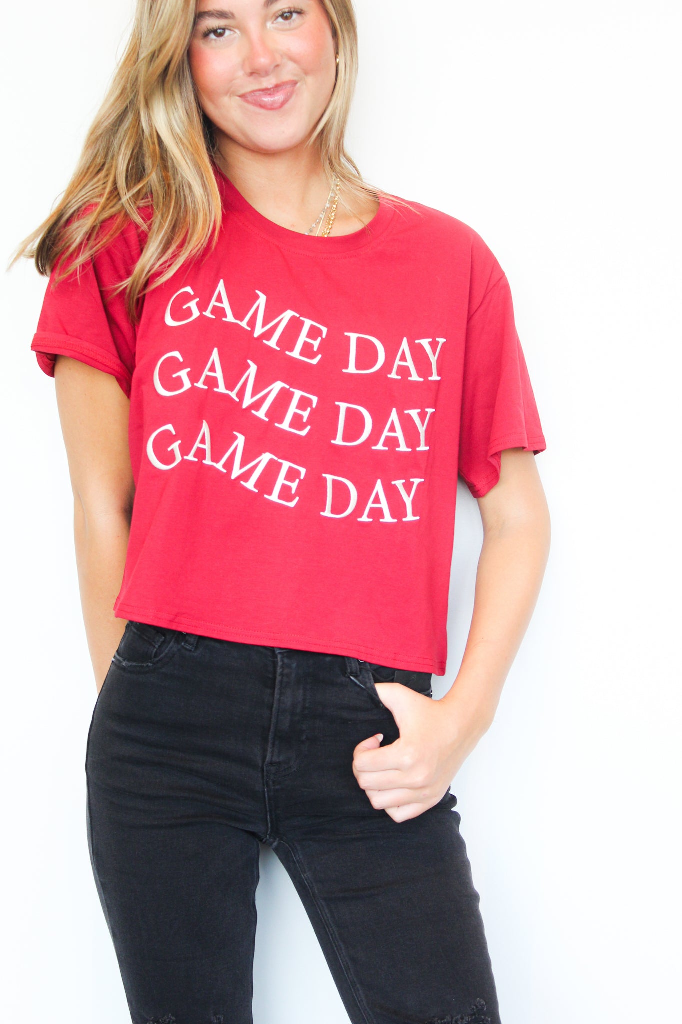 Game Day Cropped Tee-100 - TOPS - SHORT SLEEVE/SLEEVELESS-LE LIS-[option4]-[option5]-[option6]-Leather & Lace Boutique Shop