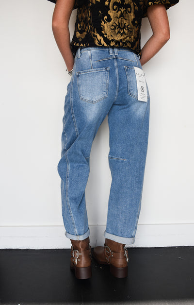 Medium Wash Barrel Denim-150 - BOTTOMS - DENIM-RISEN-[option4]-[option5]-[option6]-Leather & Lace Boutique Shop