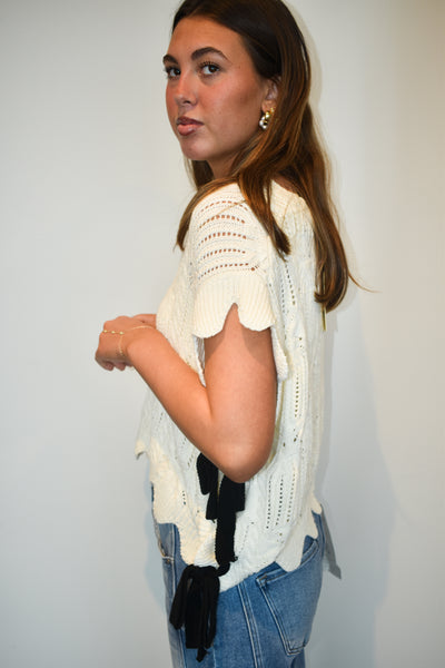 Contrast Tie Cable Knit Sweater-100 - TOPS - SHORT SLEEVE/SLEEVELESS-EN MERCI-[option4]-[option5]-[option6]-Leather & Lace Boutique Shop