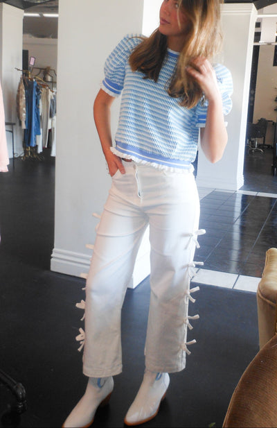 Bow Detail Wide Leg Denim- White-160 - BOTTOMS - OTHER-ENTRO-[option4]-[option5]-[option6]-Leather & Lace Boutique Shop