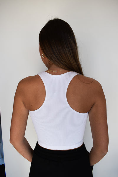 Ribbed Racer Back Cropped Tank-White