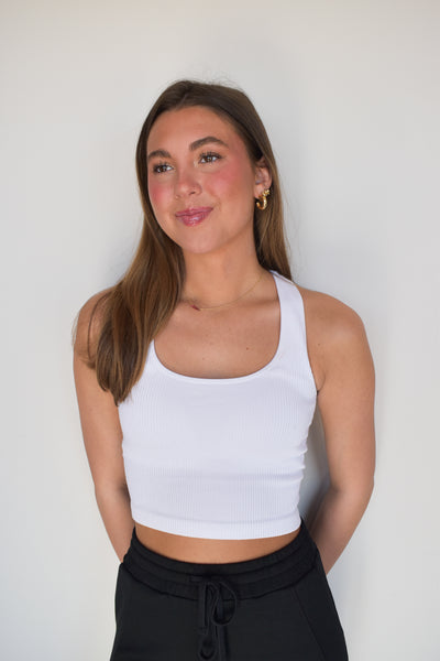 Ribbed Racer Back Cropped Tank-White-100 - TOPS - SHORT SLEEVE/SLEEVELESS-ANWND-[option4]-[option5]-[option6]-Leather & Lace Boutique Shop