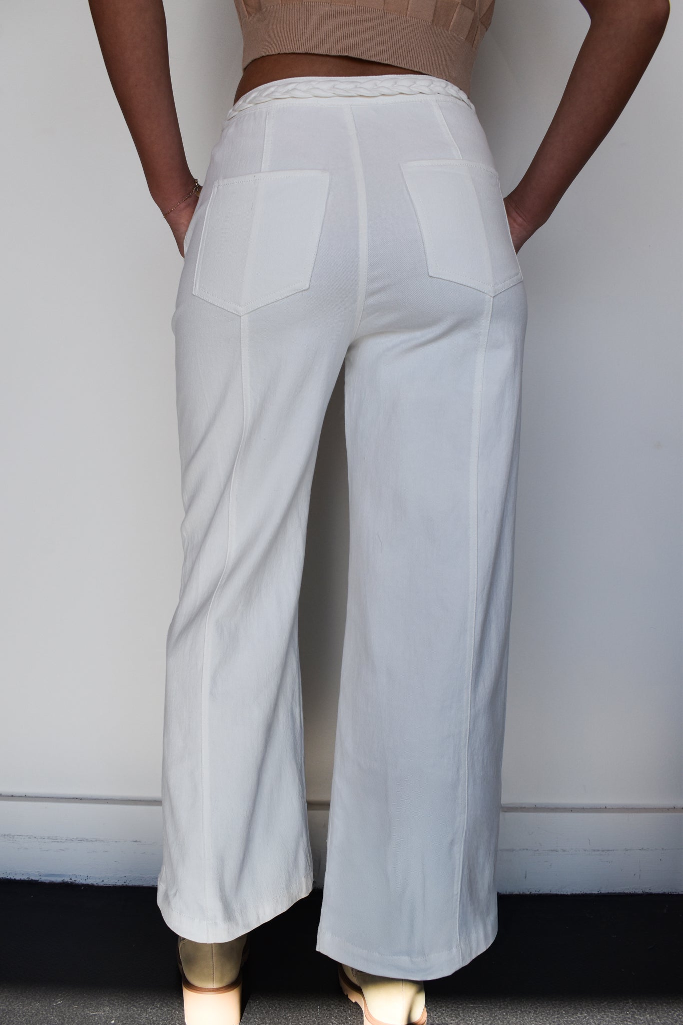 Braided Wide Leg Denim- White-160 - BOTTOMS - OTHER-ENTRO-[option4]-[option5]-[option6]-Leather & Lace Boutique Shop