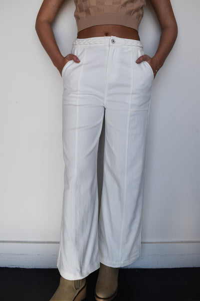 Braided Wide Leg Denim- White-160 - BOTTOMS - OTHER-ENTRO-[option4]-[option5]-[option6]-Leather & Lace Boutique Shop