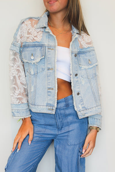 Lace & Denim Jacket-140 - TOPS - LAYERS/OUTERWEAR-HOT S7-[option4]-[option5]-[option6]-Leather & Lace Boutique Shop