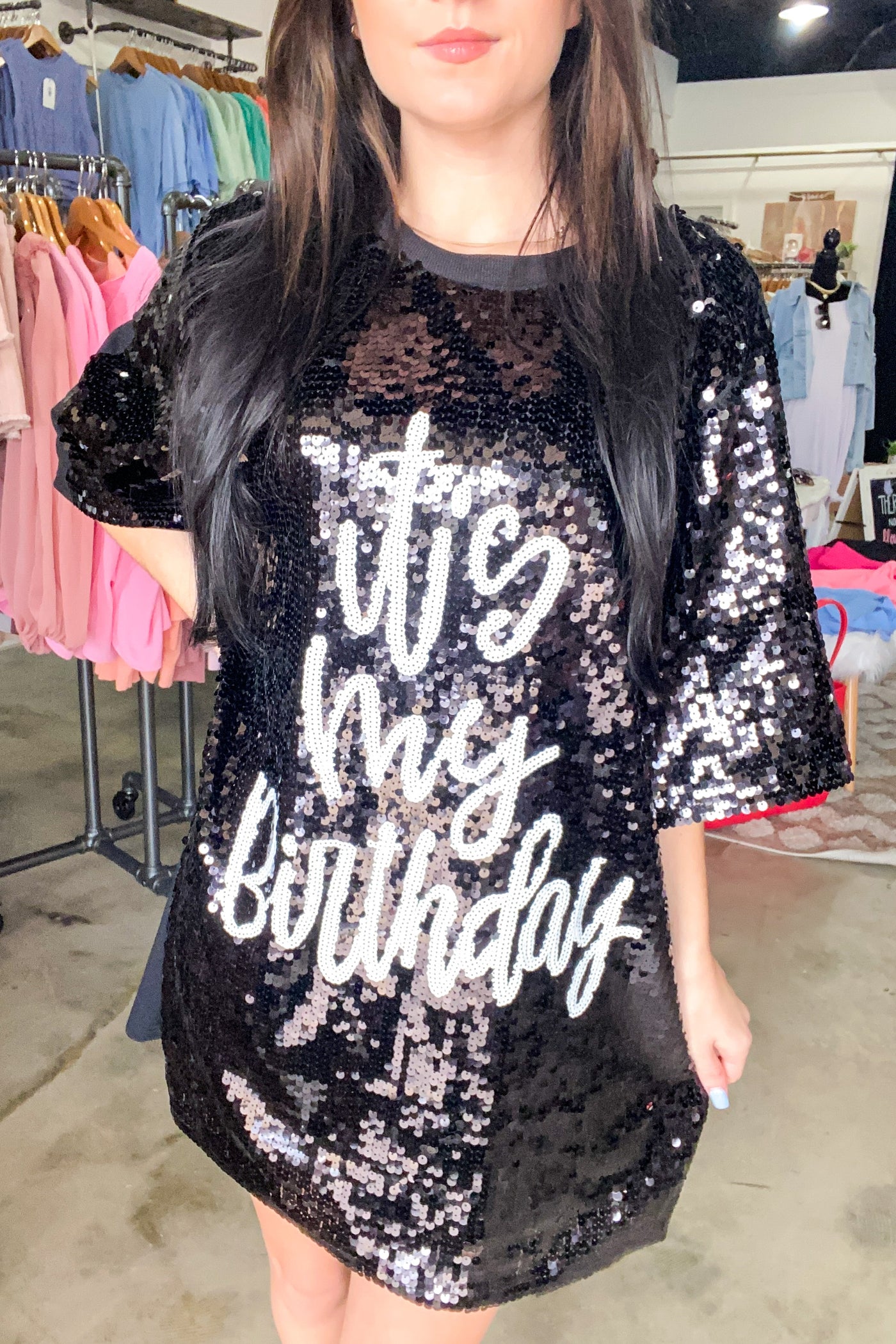 Your Fashion Wholesale Game Day Ready Sequin T Shirt Dress - Black 2XL