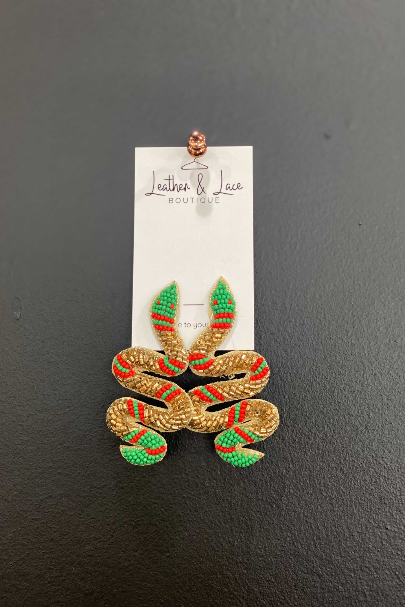 Green & Gold Snake Beaded Earrings-190 - ACCESSORIES - JEWELRY-GOLDEN STELLA-[option4]-[option5]-[option6]-Leather & Lace Boutique Shop