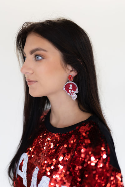 Red Football Helmet Beaded Earrings-190 - ACCESSORIES - JEWELRY-TAYLOR SHAYE-[option4]-[option5]-[option6]-Leather & Lace Boutique Shop