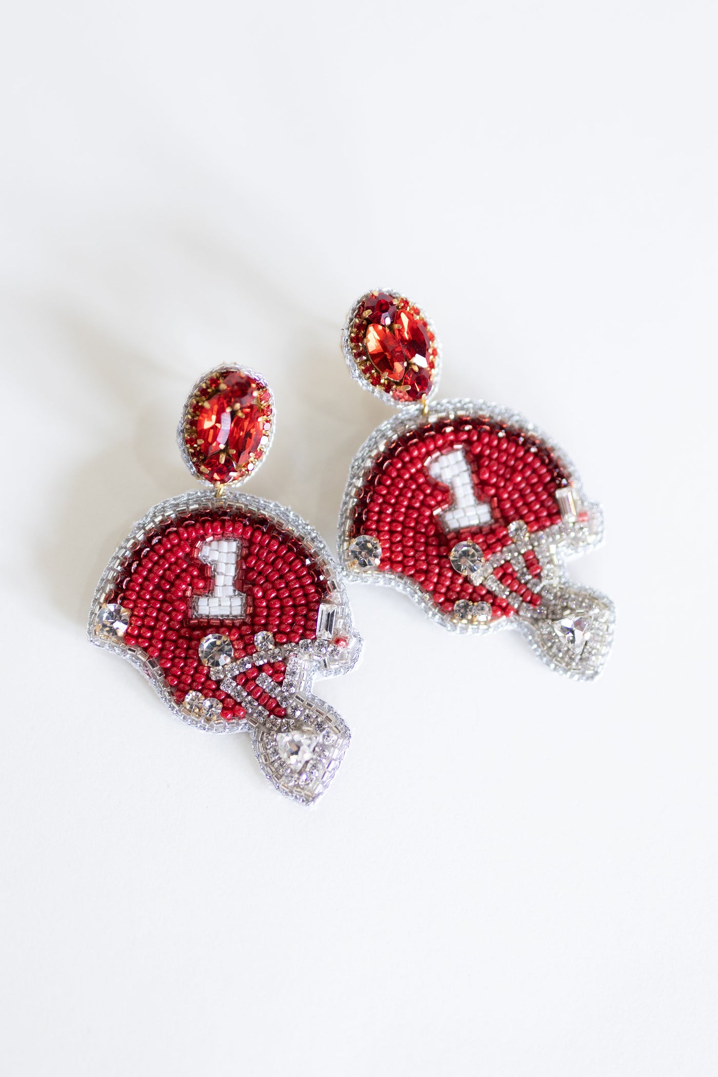 Red Football Helmet Beaded Earrings-190 - ACCESSORIES - JEWELRY-TAYLOR SHAYE-[option4]-[option5]-[option6]-Leather & Lace Boutique Shop