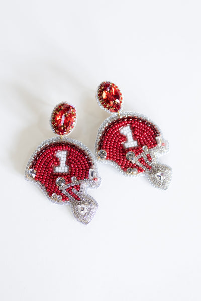 Red Football Helmet Beaded Earrings-190 - ACCESSORIES - JEWELRY-TAYLOR SHAYE-[option4]-[option5]-[option6]-Leather & Lace Boutique Shop